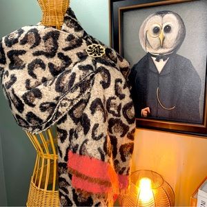 Leopard Print Oversized Boucle Scarf